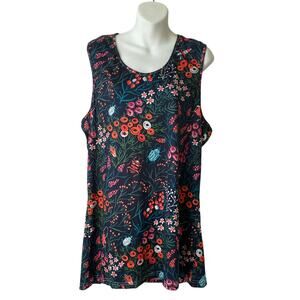 Cherryloom Racer Tank Top Women 3XL Black Dark Floral Garden Bugs Print Stretch